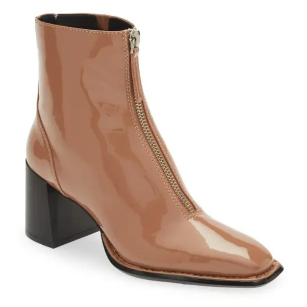 Nordstrom Open Edit Chloe Boots Vegan Patent Leather Chunky Square Toe B…
